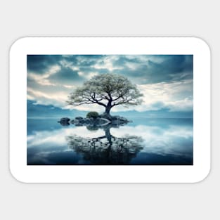 Tree In Calm Lake Serene Landscape Sticker